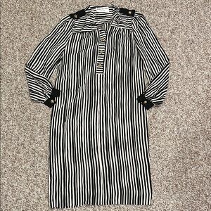 VINTAGE Adolfo Silk Black and White Long Sleeve Dress